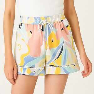 Rachel Zoe Linen Shorts Pastel Abstract Floral Pull-On Shorts Women’s Size Small